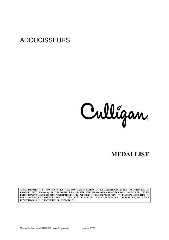 Guide utilisation CULLIGAN ADOUCISSEURS MEDALLIST  de la marque CULLIGAN