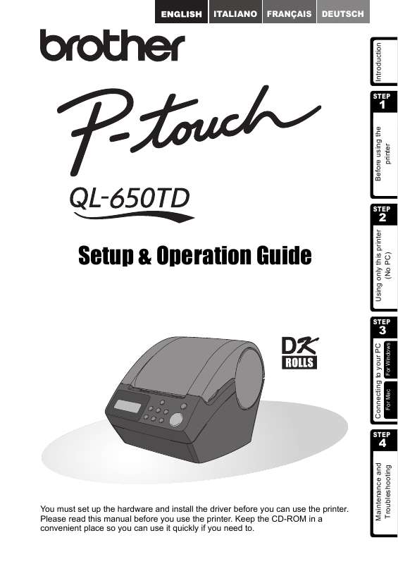 Guide utilisation BROTHER P-TOUCH QL-650TD  de la marque BROTHER