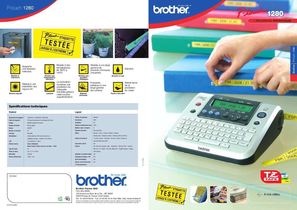 Guide utilisation BROTHER P-TOUCH 1280  de la marque BROTHER