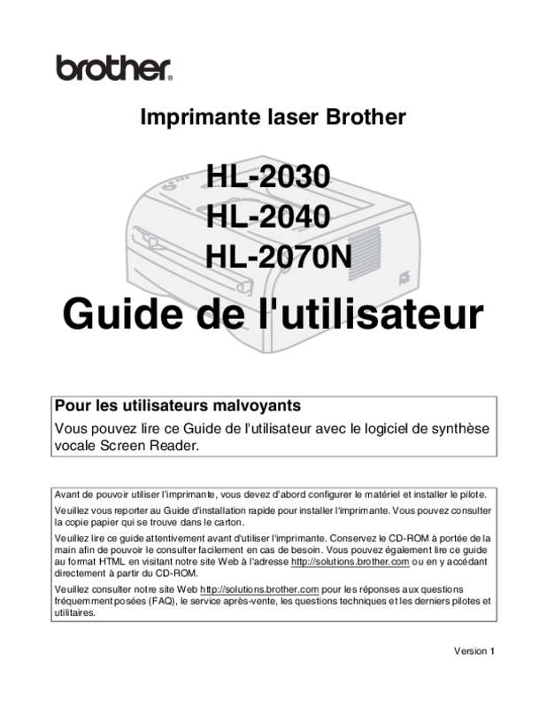 Guide utilisation  BROTHER HL2030  de la marque BROTHER