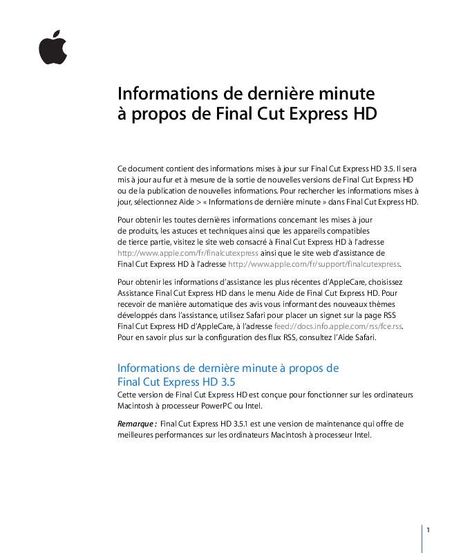Guide utilisation  APPLE FINAL CUT EXPRESS HD 3.5  de la marque APPLE