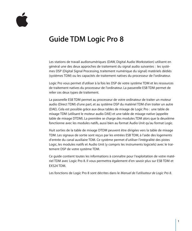 Guide utilisation APPLE LOGIC PRO 8 TDM  de la marque APPLE