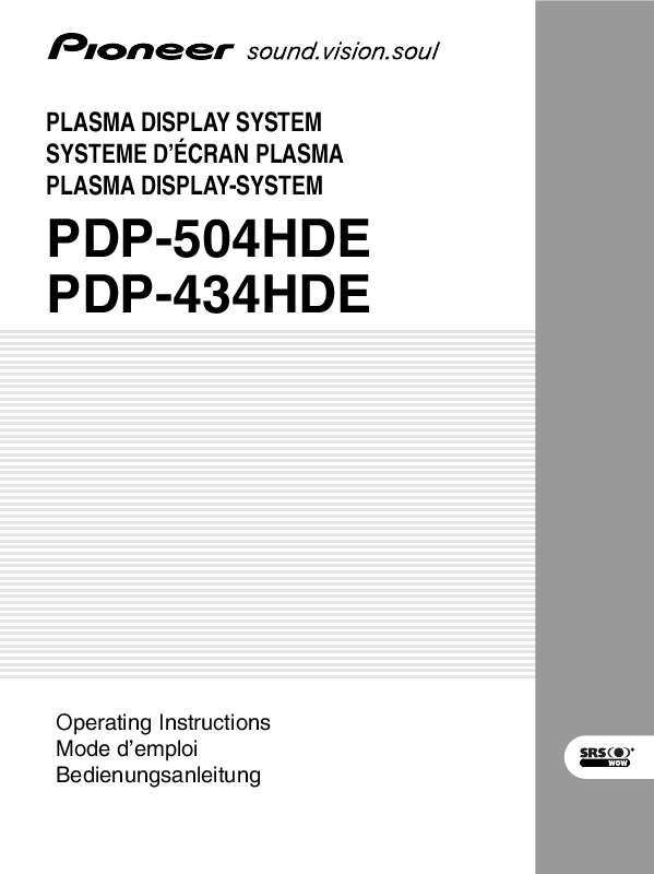 Guide utilisation PIONEER PDP-434HDE  de la marque PIONEER
