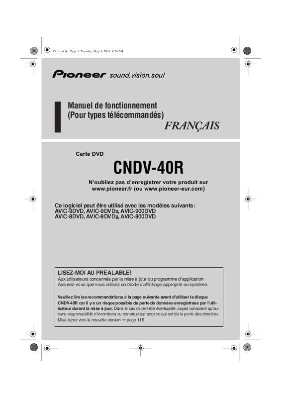 Guide utilisation  PIONEER CNDV-40R  de la marque PIONEER