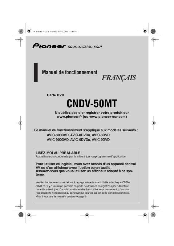 Guide utilisation  PIONEER CNDV-50MT  de la marque PIONEER