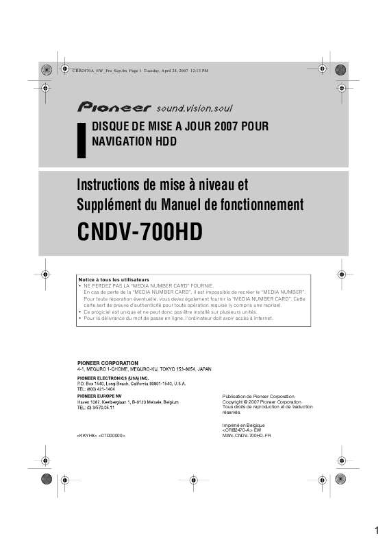 Guide utilisation  PIONEER CNDV-700HD  de la marque PIONEER