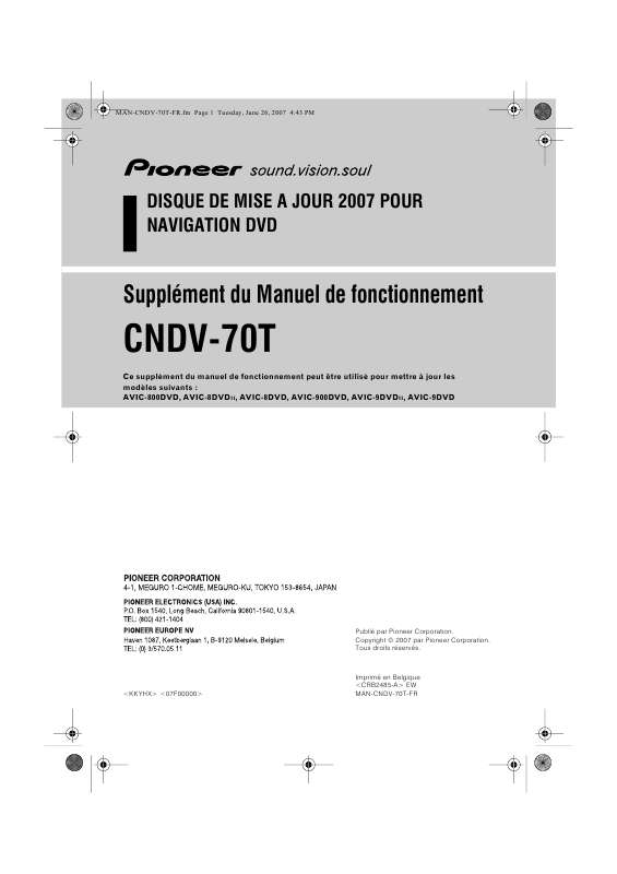 Guide utilisation  PIONEER CNDV-70T  de la marque PIONEER