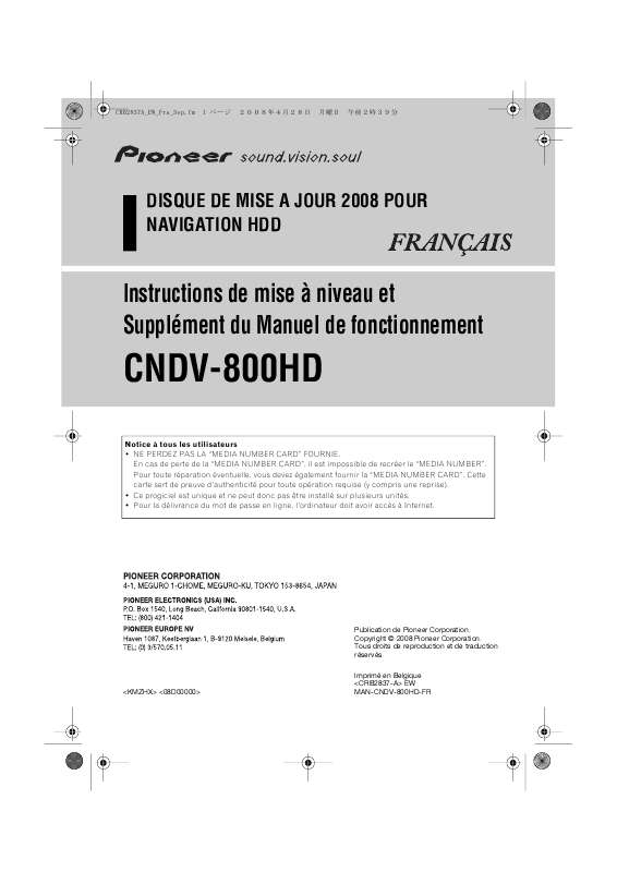 Guide utilisation  PIONEER CNDV-800HD  de la marque PIONEER
