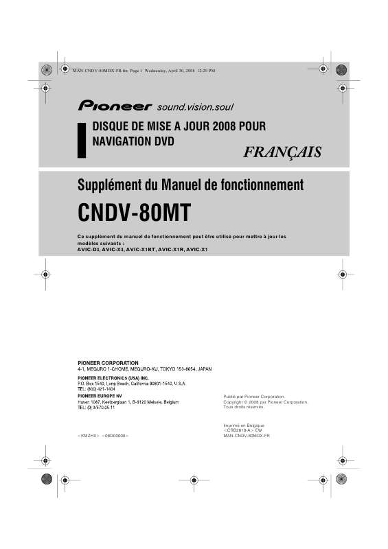 Guide utilisation  PIONEER CNDV-80MT  de la marque PIONEER