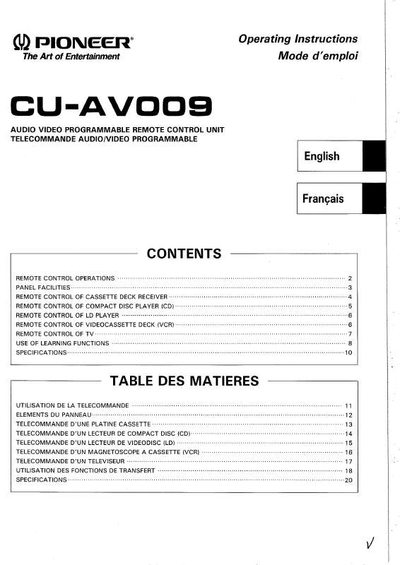 Guide utilisation  PIONEER CU-AV008  de la marque PIONEER