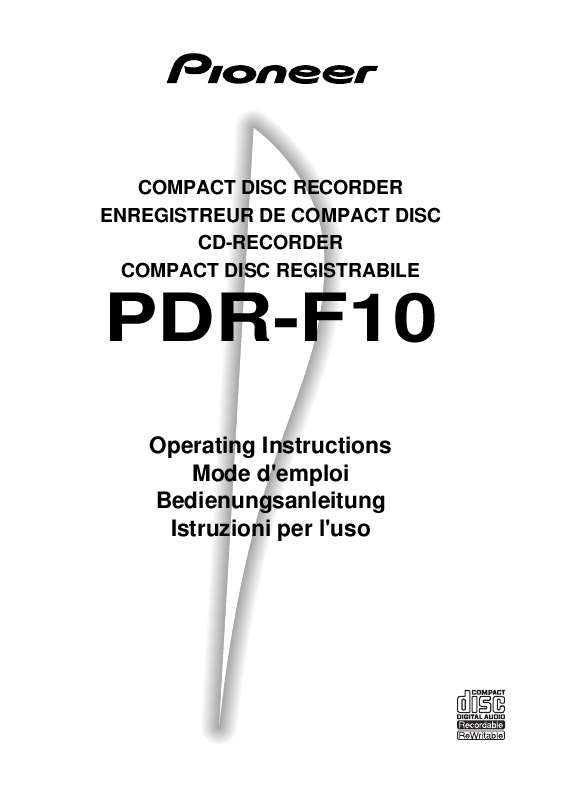 Guide utilisation  PIONEER PDR-F10  de la marque PIONEER