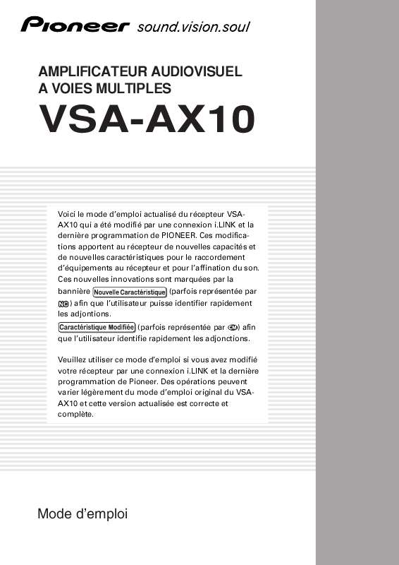 Guide utilisation  PIONEER VSA-AX10  de la marque PIONEER