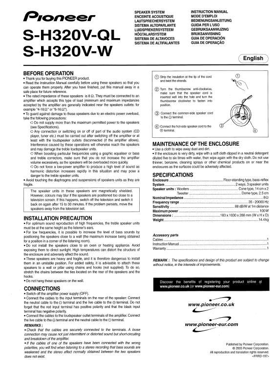 Guide utilisation  PIONEER S-H320V-QL  de la marque PIONEER