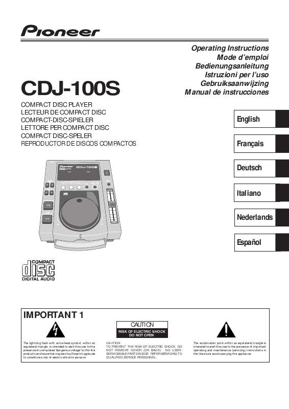 Guide utilisation PIONEER CDJ-100S  de la marque PIONEER