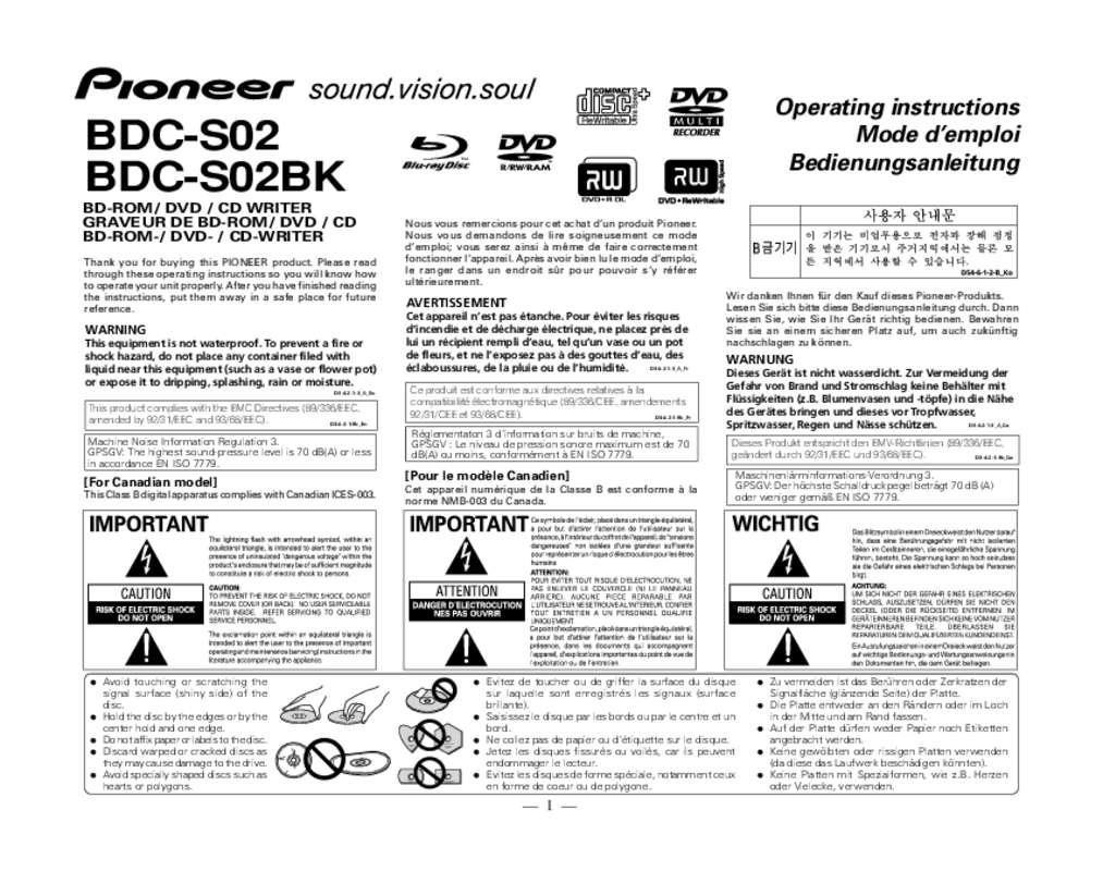 Guide utilisation  PIONEER BDC-S02  de la marque PIONEER