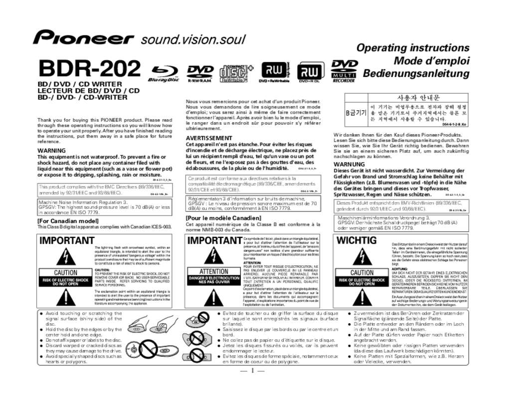 Guide utilisation  PIONEER BDR-202  de la marque PIONEER