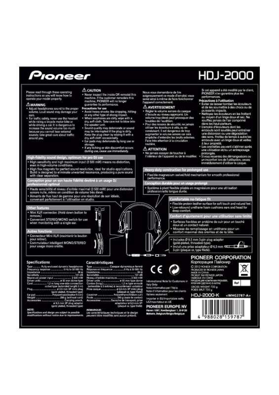 Guide utilisation  PIONEER HDJ-2000-K  de la marque PIONEER