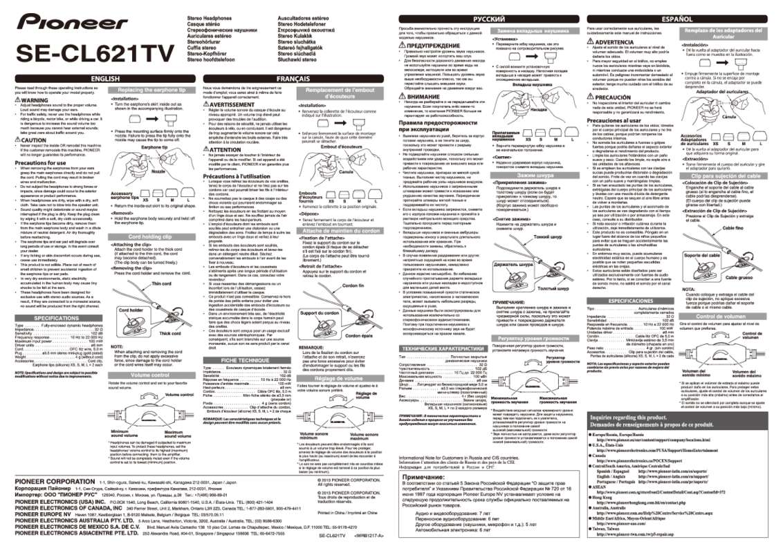 Guide utilisation  PIONEER SE-CL621TV  de la marque PIONEER