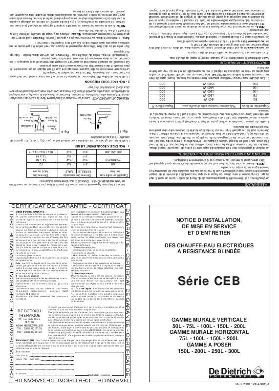 Guide utilisation  DE DIETRICH CEB 100L  de la marque DE DIETRICH