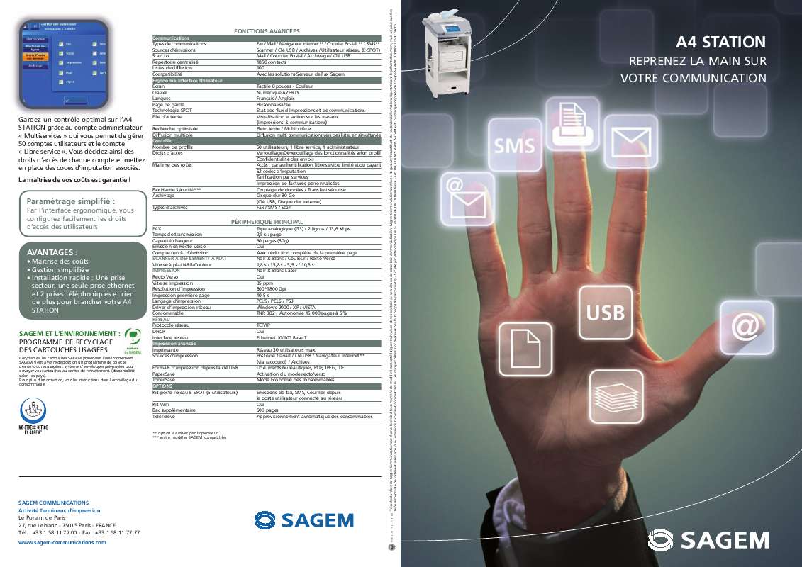 Guide utilisation  SAGEM A4 STATION  de la marque SAGEM
