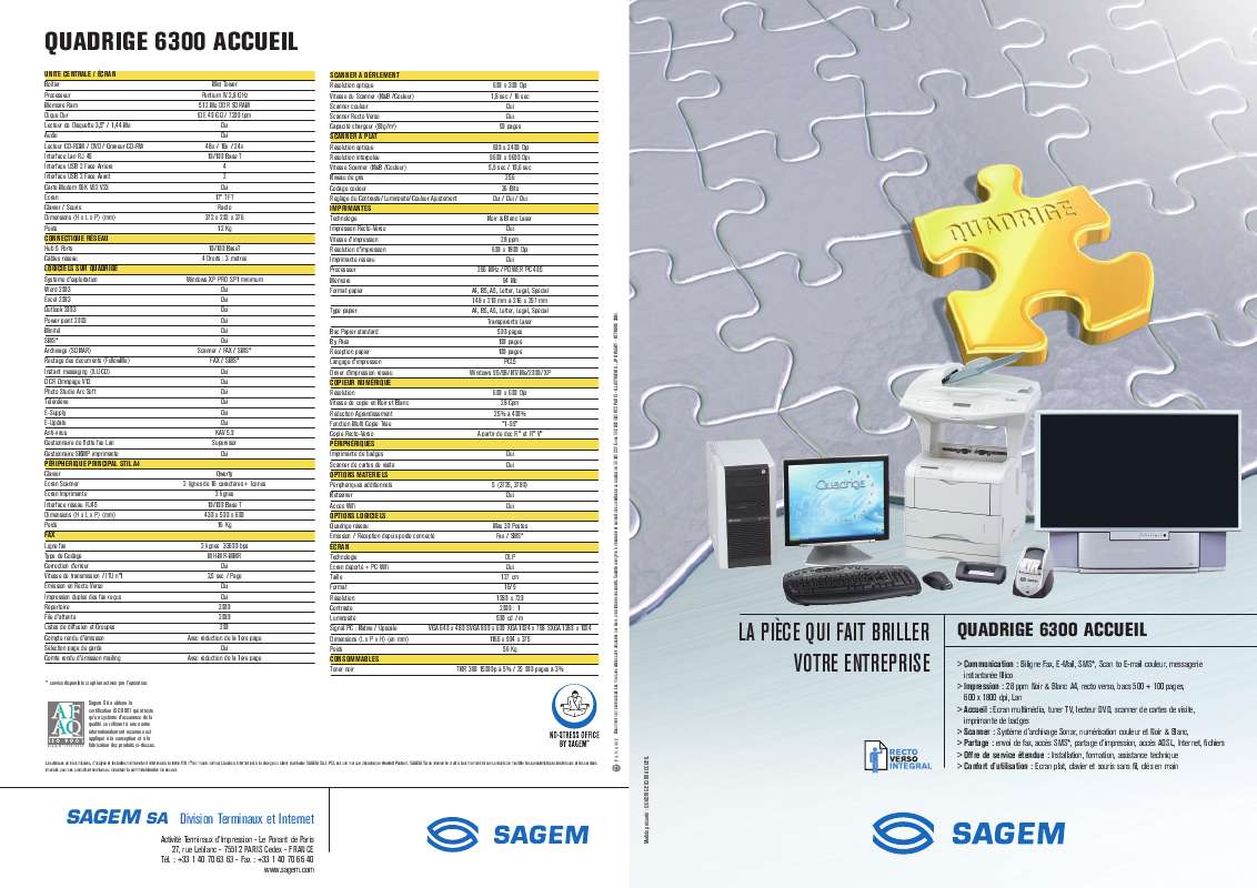 Guide utilisation SAGEM QUADRIGE 6300 ACCUEIL  de la marque SAGEM