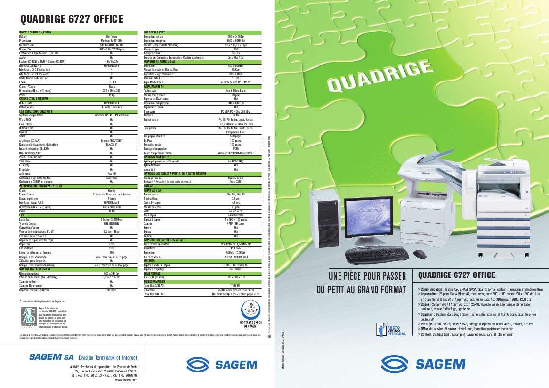 Guide utilisation SAGEM QUADRIGE 6727 OFFICE  de la marque SAGEM