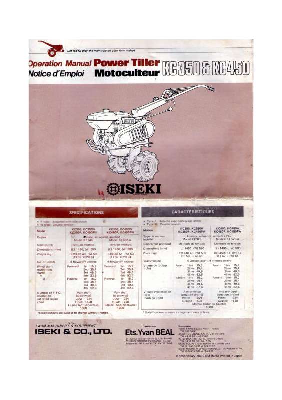 Guide utilisation  ISEKI KC 350  de la marque ISEKI