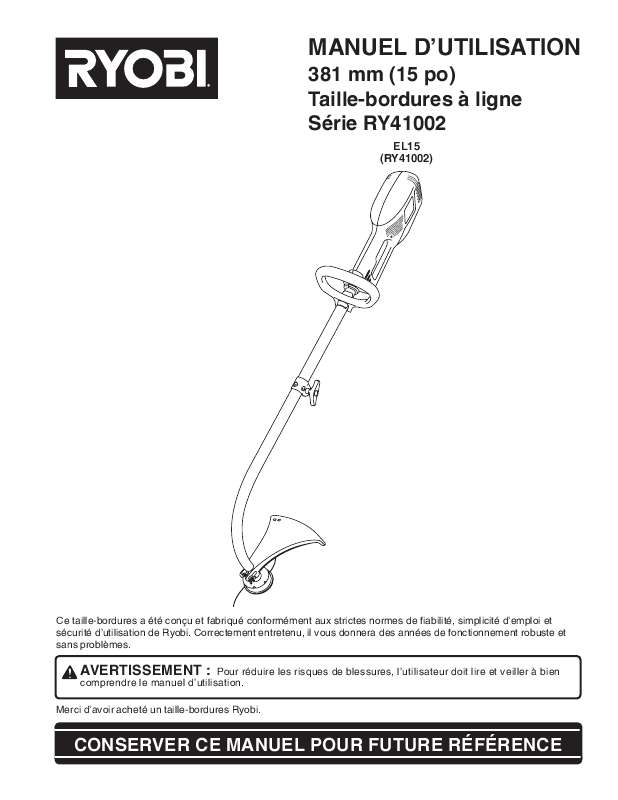 Guide utilisation  RYOBI RY41002  de la marque RYOBI