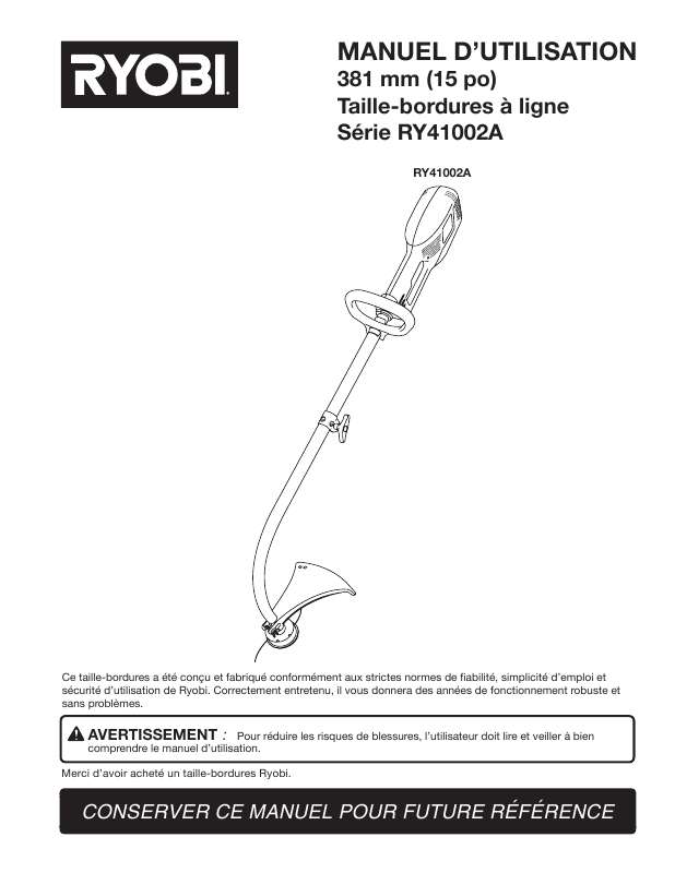 Guide utilisation  RYOBI RY41002A  de la marque RYOBI