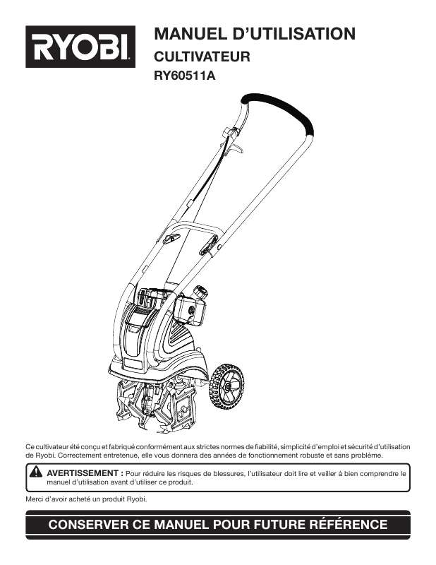 Guide utilisation  RYOBI RY60511A  de la marque RYOBI