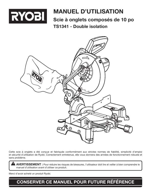Guide utilisation  RYOBI TS1341  de la marque RYOBI