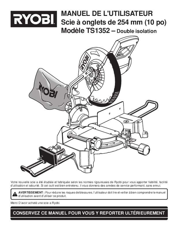 Guide utilisation  RYOBI TS1352  de la marque RYOBI