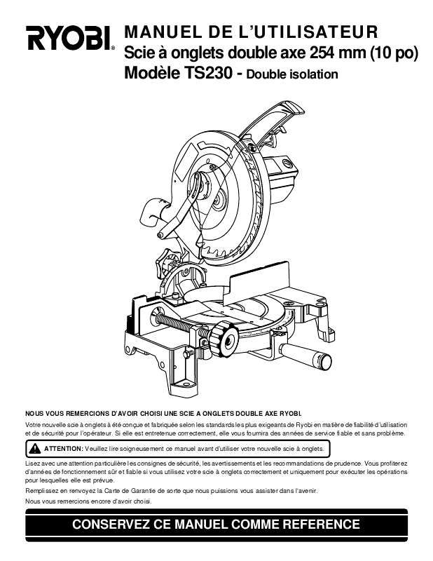 Guide utilisation  RYOBI TS230  de la marque RYOBI