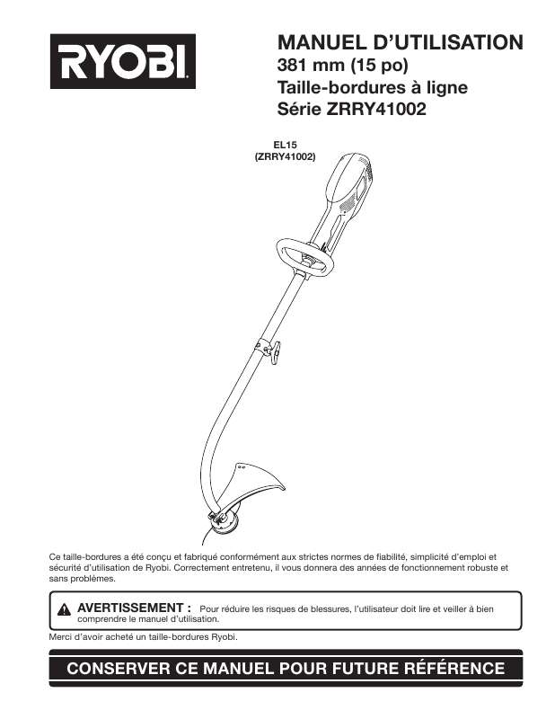 Guide utilisation  RYOBI ZRRY41002  de la marque RYOBI
