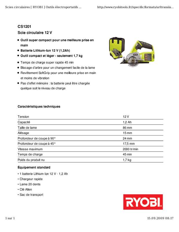 Guide utilisation RYOBI CS1201  de la marque RYOBI