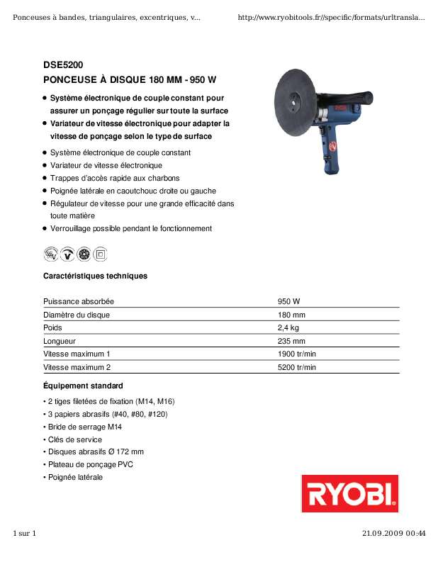 Guide utilisation RYOBI DSE5200  de la marque RYOBI