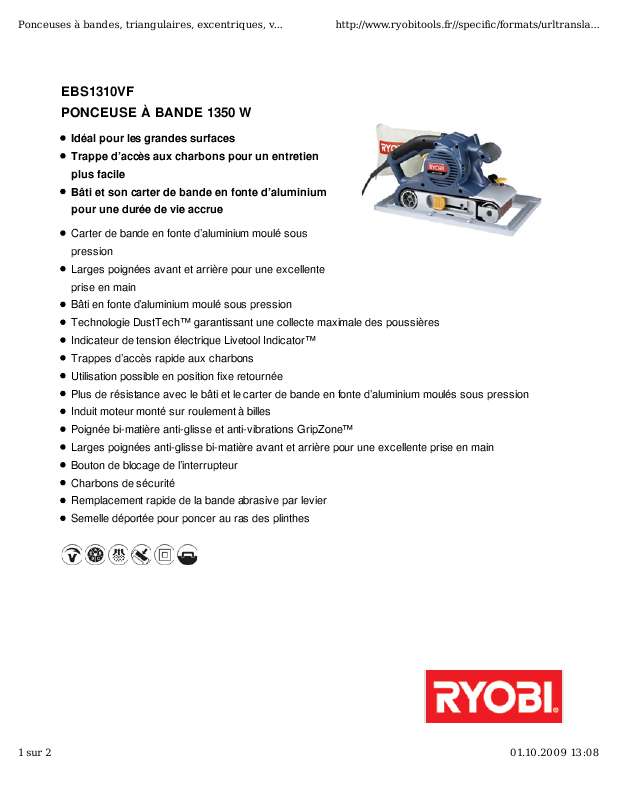 Guide utilisation RYOBI EBS1310VF  de la marque RYOBI