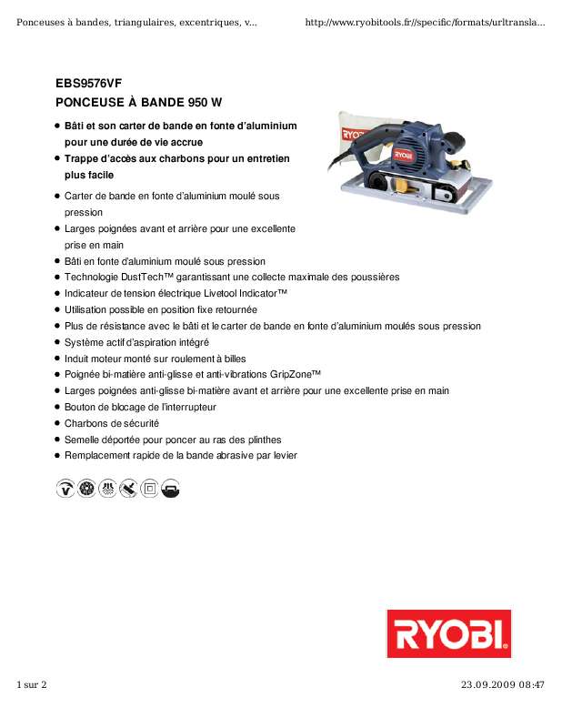 Guide utilisation RYOBI EBS9576VF  de la marque RYOBI
