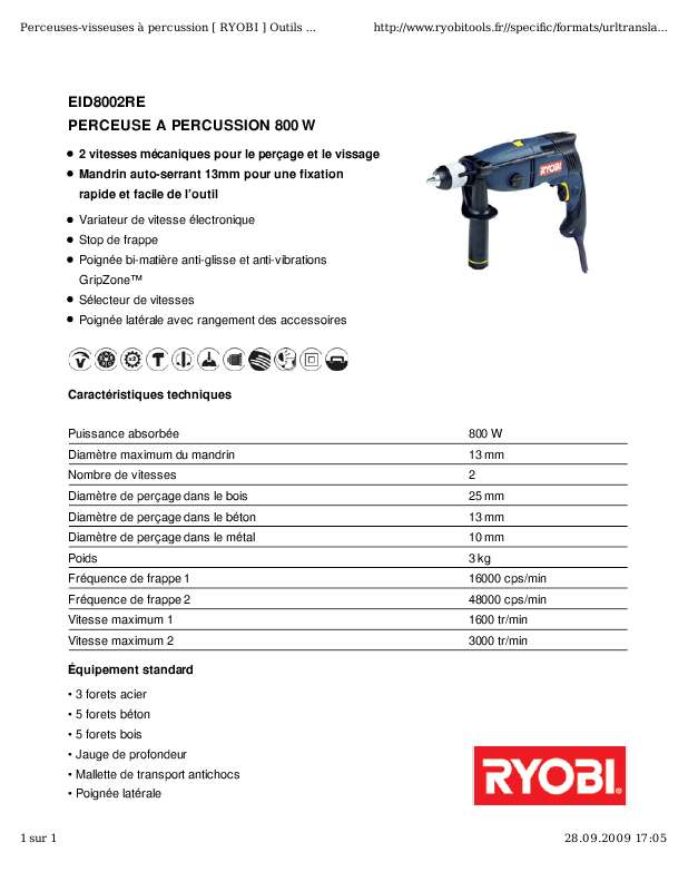 Guide utilisation RYOBI EID8002RE  de la marque RYOBI
