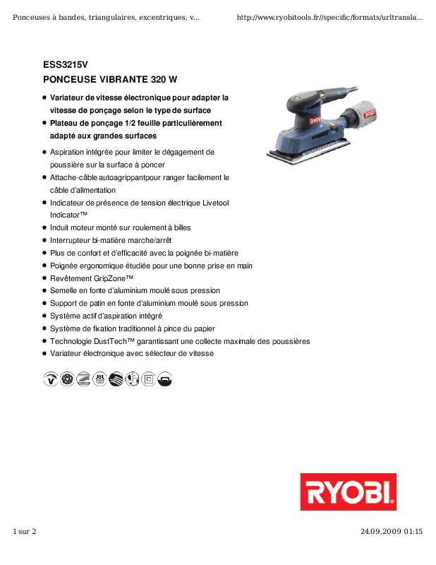Guide utilisation RYOBI ESS3215V  de la marque RYOBI