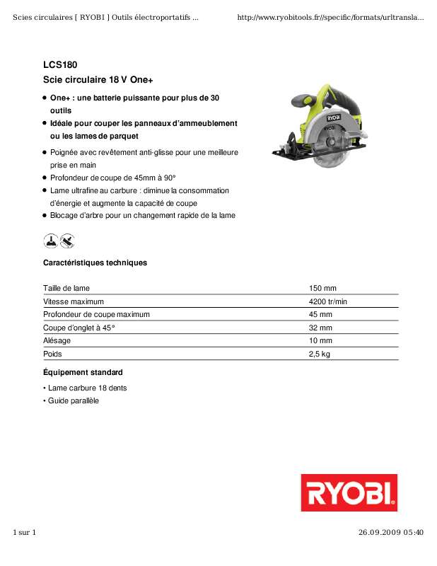 Guide utilisation RYOBI LCS180  de la marque RYOBI