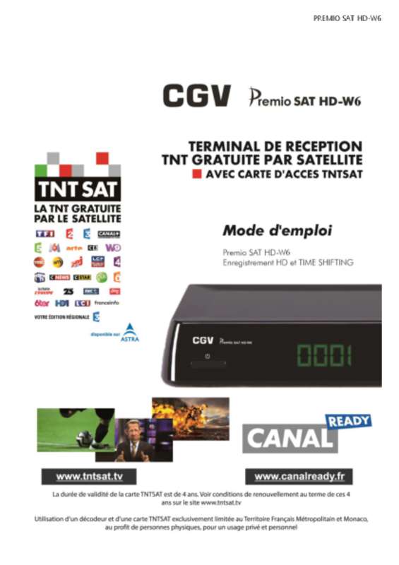 Guide utilisation CGV PREMIO SAT HD-W6  de la marque CGV