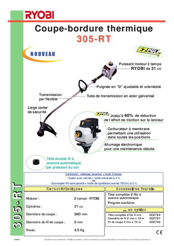 Guide utilisation  RYOBI 305-RT  de la marque RYOBI