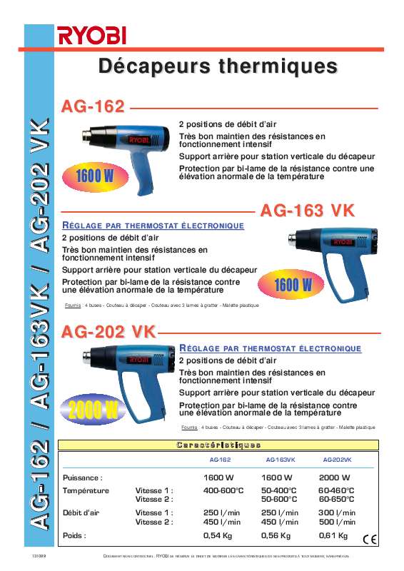 Guide utilisation  RYOBI AG-163 VK  de la marque RYOBI