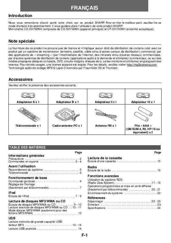 Guide utilisation SHARP CD-DH790NH  de la marque SHARP