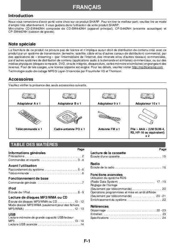 Guide utilisation SHARP CD-SW440NH  de la marque SHARP