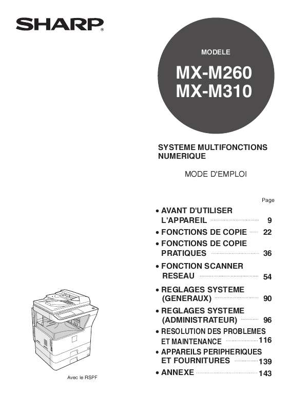 Guide utilisation SHARP MX-M260  de la marque SHARP