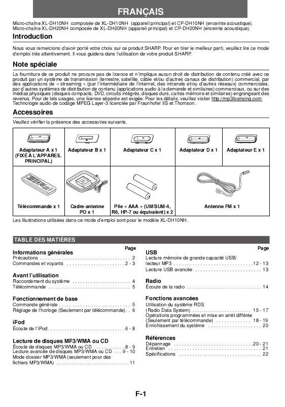 Guide utilisation SHARP XL-DH20NH  de la marque SHARP