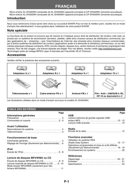 Guide utilisation SHARP XL-DH320NH  de la marque SHARP
