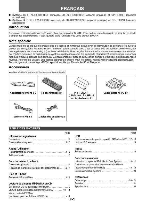 Guide utilisation SHARP XL-HF200PHS  de la marque SHARP